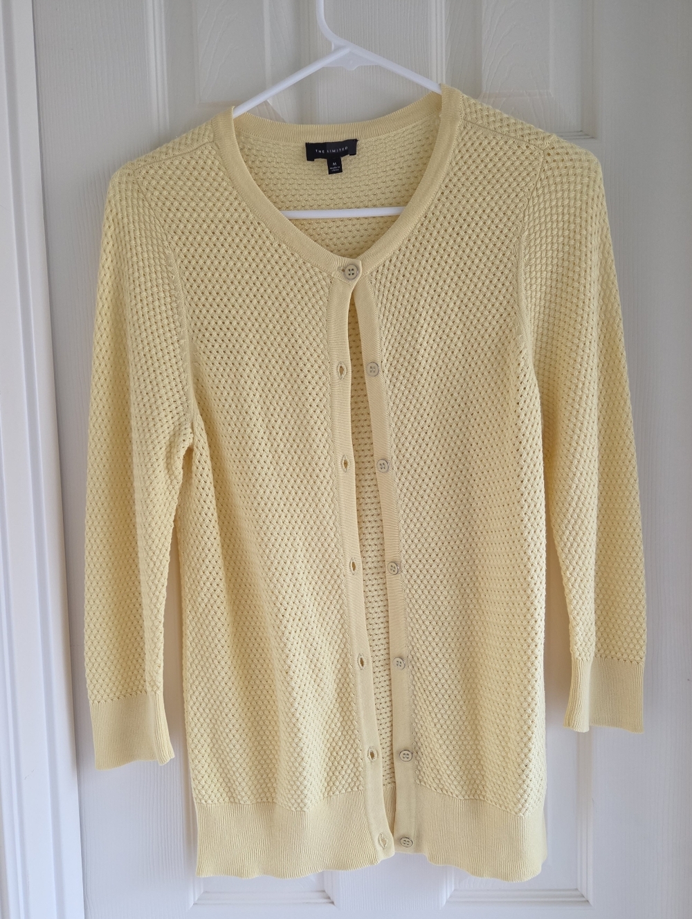 The Limited Butter Yellow Mesh‎ Front Knit Cardigan Sweater 3/4 Sleeve Size M